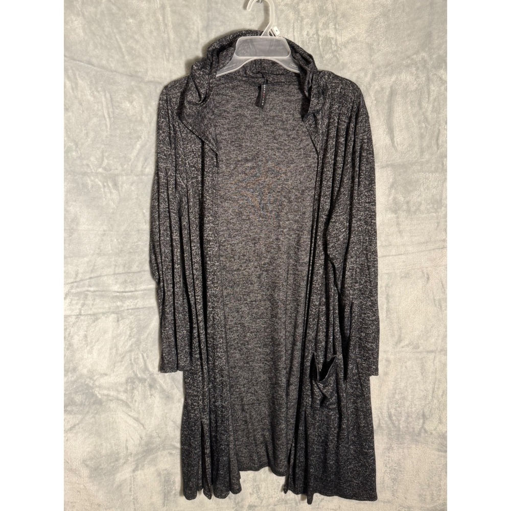 Obsession Womens 1X Charcoal Grey Space Dye Hooded‎ Duster Cardigan 
Open Front
